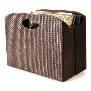 BLU MONACO Magazine Holder - Woven Leather Magazine Basket with Handles - Foldable Design - 1 of 4