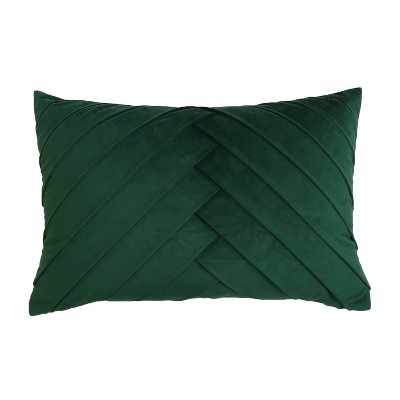 14"x20" Oversize James Pleated Velvet Lumbar Throw Pillow Emerald/Dark Green - Decor Therapy