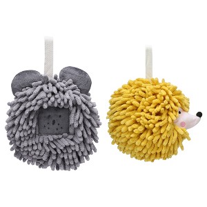 REGALWOVEN Chenille Fuzzy Ball Cute Cartoon Decorative Hand Drying Hanging Hand Towel for Bathroom 7" x 7" 2 Pcs - 1 of 4