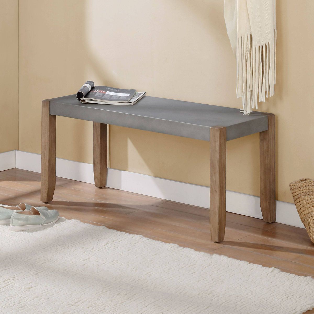 40" Davenport Faux Concrete and Wood Storage Bench Light Amber - Alaterre Furniture - thumbnail 7