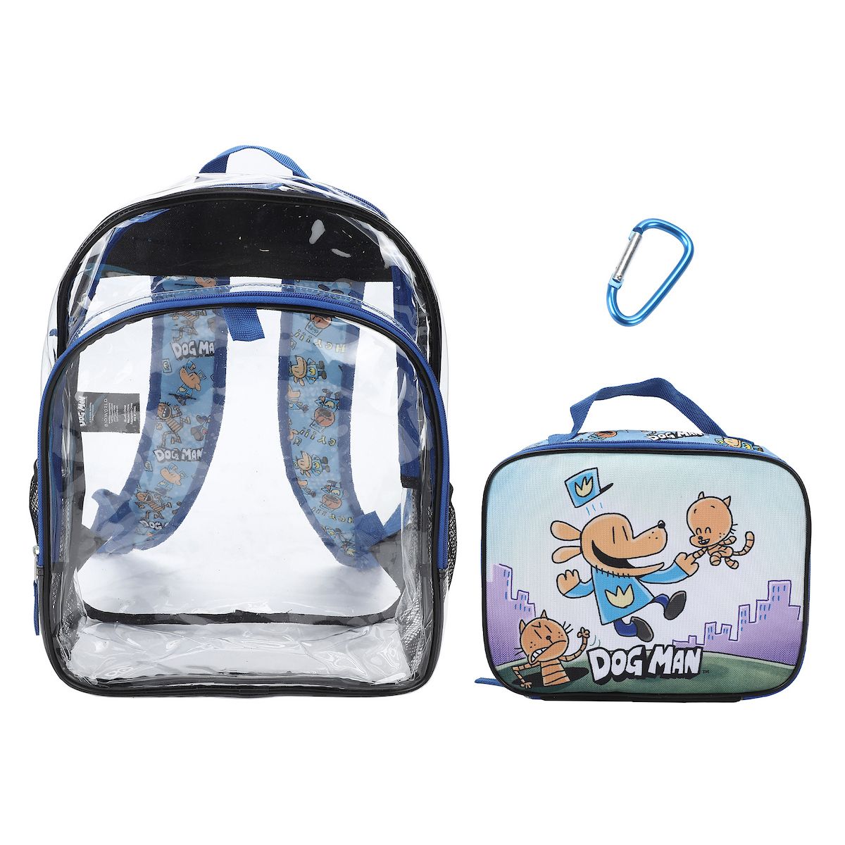 Dog Man 2-Piece 16” Kids Clear Backpack & Lunch Box Set For School And Travel