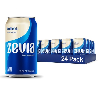 Zevia Zero Sugar, Vanilla Cola - 12 Fl Oz Can (Pack of 24)