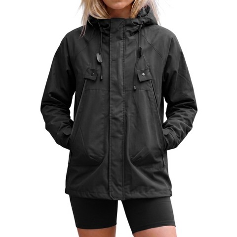 Женские куртки INSPIRE CHIC Women's Adjustable Hood Lightweight Windproof Outdoor Raincoat with Zipper Pockets Jackets L Black