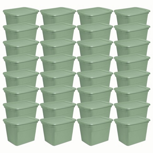 Sterilite 18 Gal Storage Tote, Stackable Bin With Lid, Plastic Container To  Organize Clothes In Closet, Basement, Crisp Green Base And Lid, 32-pack :  Target