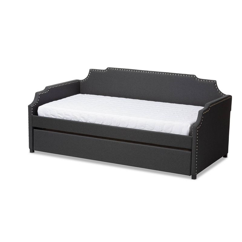 Twin Ally Fabric Upholstered Sofa Kids&#39; Daybed with Roll Out Trundle Guest Bed Dark Gray - Baxton Studio, 1 of 11