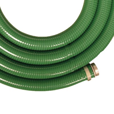 Green 15-Foot PVC Water and Fuel Suction Hose with Aluminum Fittings