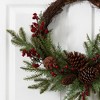 Nearly Natural 22” Mixed Pine and Cedar with Berries and Pine Cones Artificial Wreath - 2 of 4