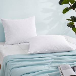 Peace Nest Goose Feather Down Pillow White Quilted Cotton Cover Set of 2 - 1 of 4