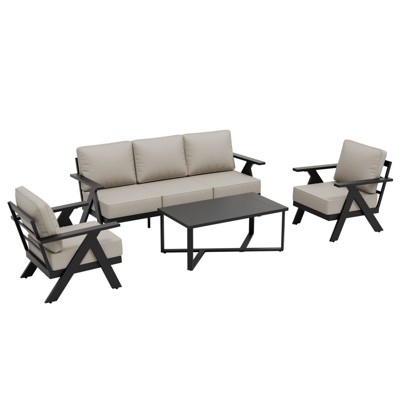 EAGLE PEAK Urban Slate 4 Piece Modern Outdoor Patio Furniture Set, Outdoor Couch, Patio Chairs, and Coffee Table