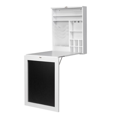 Costway Wall Mounted Computer Convertible Desk Floating Desk W/ Storage  Bookcases White : Target