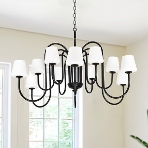 PAKOKULA Modern 12-Light Black Branch Farmhouse Sputnik Chandelier with White Opal Glass Shades for Kitchen Island or Dining Room - 1 of 4