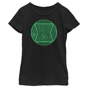 Girl's Marvel Black Widow St. Patrick's Day Clover Black Widow Logo T-Shirt - 1 of 4
