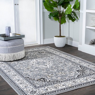 Modern Persian Medallion 4' x 6' Easy-Care Area Rug, Gray/Ivory