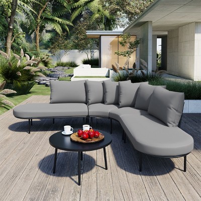 ELJGET Patio Furniture Set, Outdoor Couch Sectional Set for 6 People, L Shaped Patio Sofa with Side Table