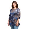 24seven Comfort Apparel Plus Size Three Quarter Sleeve Tunic Top Blue Animal Print - 2 of 3