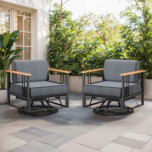 Belord Swivel Patio Chairs Set of 2 with 6" Thick Seat Cushion, Metal Outdoor Swivel Glider Chairs with Faux-Wood Armrest and Comfort Foam Cushion - 1 of 4