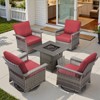 Belord 6 Pieces Patio Furniture Set, All Weather Gray Wicker Outdoor Conversation Set with Patio Couch, Swivel Patio Rocker, Firepit Table, Ottoman - 4 of 4