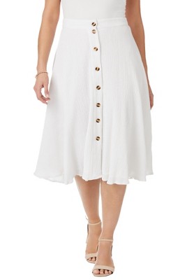 Jessica London Women's Plus Size Button-Front Gauze Midi Skirt