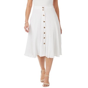 Jessica London Women's Plus Size Button-Front Gauze Midi Skirt - 1 of 4