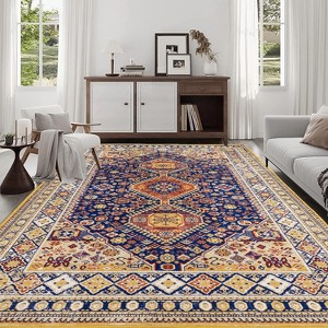 Area Rug Vintage Bohemia Large Persian Non-slip Washable Rug For Living Room Kitchen Bedroom Living Room Abstract Geometrical Blue/Yellow - 1 of 4