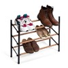 Juvale Free Standing 3 Tier 18 Pair Shoe Rack Shelf Organizer for Entryway Closet, 24"-45" Expandable, Black & Oak Grain Metal - 4 of 4