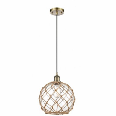 Farmhouse Rope - 1 Light Cord Hung Mini Pendant In Industrial Style-13 Inches Tall and 10 Inches Wide