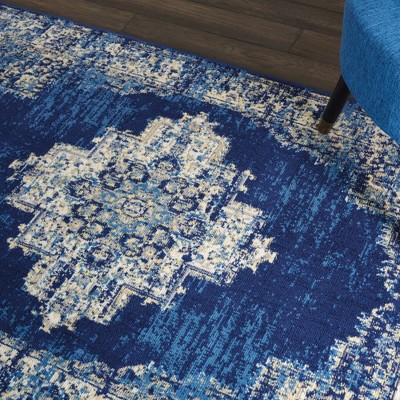 Handmade Navy Blue Medallion Synthetic Rectangular Rug