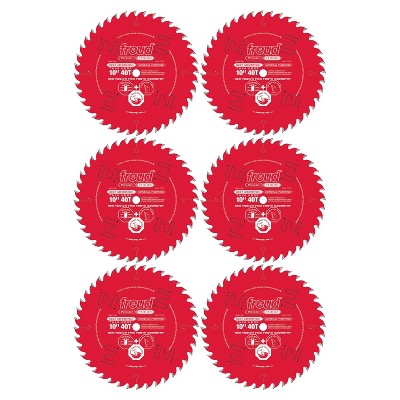 Freud P410T 10 Inch 40T Thin Kerf Next Generation Fusion Trio General Purpose Anti Vibration Cutting Saw Blade for Crosscutting and Ripping (6 Pack)