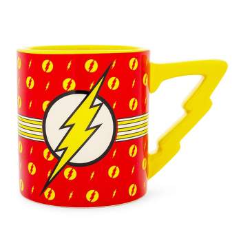 Silver Buffalo DC Comics The Flash Logo Ceramic Mug With Lightning Bolt Handle | Holds 20 Ounce