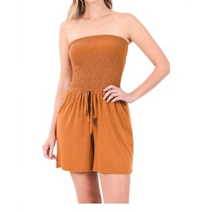 Women's Smocked Shorts Romper - ZENANA - 1 of 1