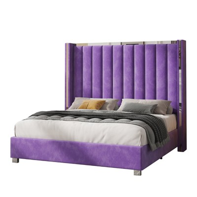 Bed Frame with 58" tall Headboard, Velvet Upholstered Platform bed