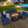 Tangkula 7PCS Patio Rattan Furniture Set 42" Fire Pit Table w/ Cover Cushioned - 3 of 4