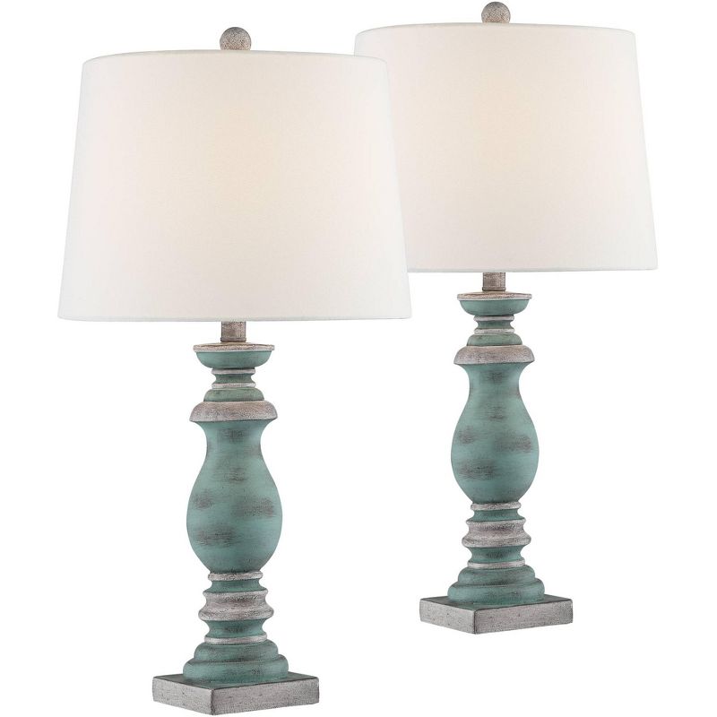 Regency Hill Patsy 26 1/2" Tall Farmhouse Rustic Traditional Table Lamps Set of 2 WiFi Smart Socket Blue-Gray Living Room Bedroom Bedside White Shade, 1 of 10