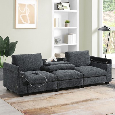 NicBex Sectional Sofa Modern Comfy Cloud Couch Set with Bluetooth Speaker, Drop Down Table, Cup Holders, USB Charger, Storage Armrest
