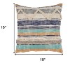 HomeRoots Set of Two Blue Striped Cotton Throw Pillow With Fringe - 3 of 4