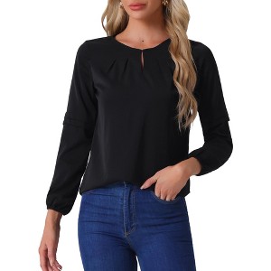 INSPIRE CHIC Women's Work Long Sleeve Keyhole Neck Elegant Chiffon Blouse - 1 of 4
