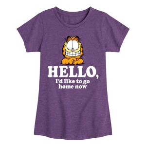 Girls' - Garfield - Hello Go Home Now Fitted Short Sleeve Graphic T-Shirt - 1 of 4