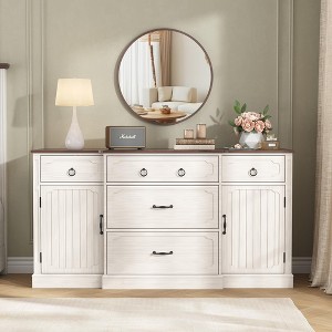 Large Sideboard Buffet with 5 Drawers, 2 Doors & Adjustable Shelves, Wood Coffee Bar Table Cabinet - 1 of 4