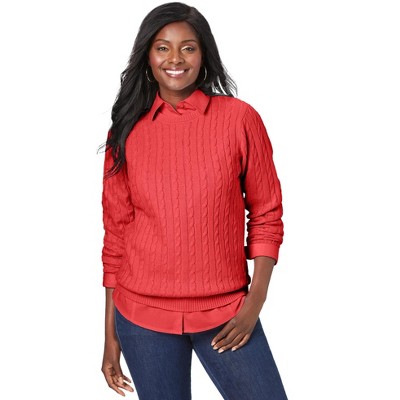 Jessica London Women's Plus Size Cable Crewneck Sweater