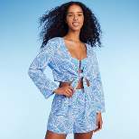 Women's Tie-Front Long Sleeve Cover Up Top - Shade & Shore™