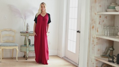 Women's Soft Knit Nightgown, Full Length Long Henley Night Shirt Pajama Top  With Pockets : Target