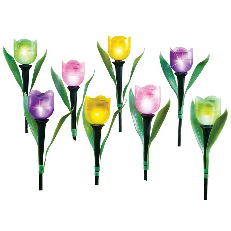 Collections Etc Tulip Solar Garden Stakes - Set of 8 Multi, 1 of 3