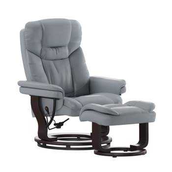 Kyle Taupe Swivel Faux Leather Recliner with Ottoman Chair Modern