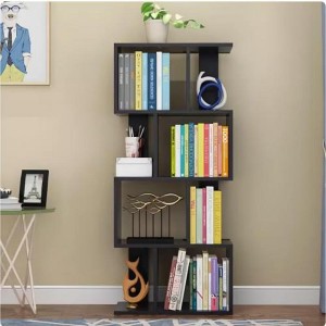 4 Tier Bookshelf, Tall Geometric Bookcase, Wooden Standing Shelf, Modern S-Shaped Decorative Storage Shelving For Bedroom, Living Room, Home Office - 1 of 4