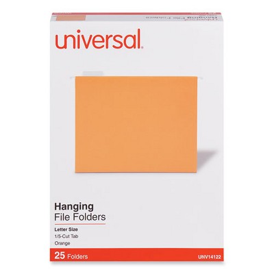 Universal Deluxe Bright Color Hanging File Folders, Letter Size, 1/5-Cut Tabs, Orange, 25/Box