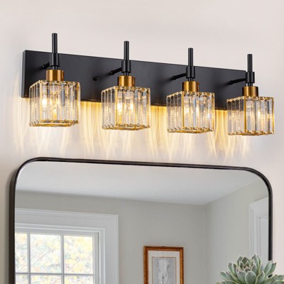 LLHZSY Modern Dimmable Crystal Bathroom Light Fixtures Over Mirror Glam Vanity Lights - 3/4/5 Light - Black+Gold/Chrome/Black/Gold