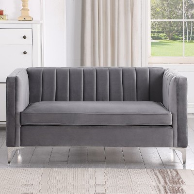 55 in. Wide Mid-Century Channel Tufted Velvet 2-Seater Sofa Couch Loveseat - Morden Fort