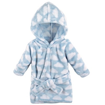 Hudson Baby Infant Boy Plush Animal Face Bathrobe, Blue Clouds, 0-9 Months