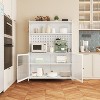 ORRD Tall Kitchen Pantry Cabinet with Glass Doors & Adjustable Shelves, White Storage Cupboard with Cable Holes & Hooks for Living Room, Dining Room - 3 of 4