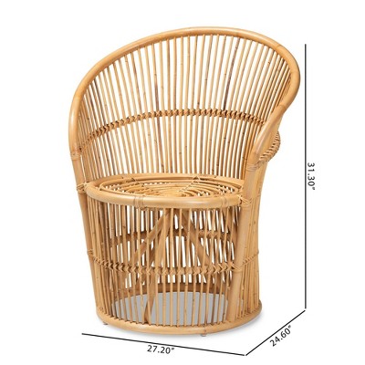 Narva 25" Brown Leather and Rattan Handcrafted Accent Chair